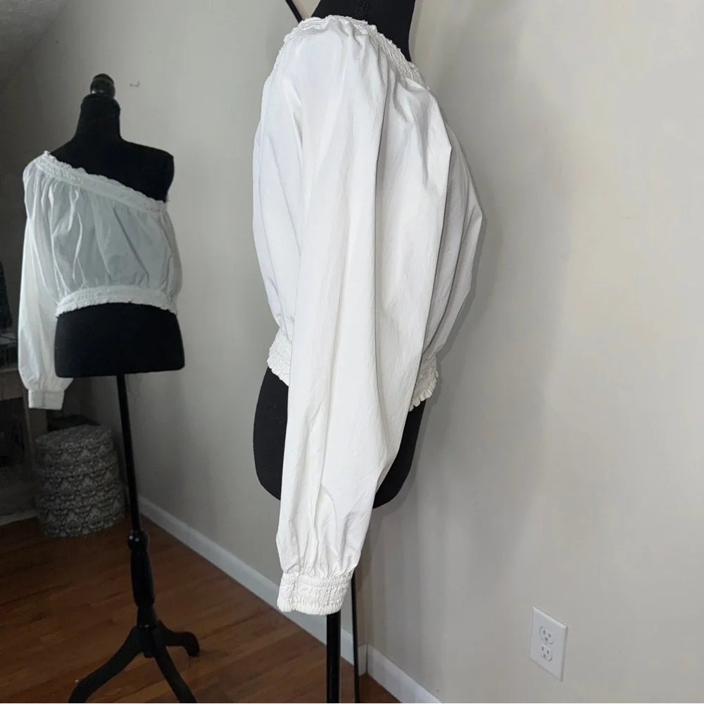 Free People White Cotton One Shoulder Top Size S